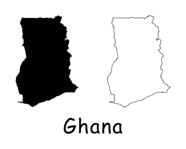 Ghana Country Map Silueta Negra Contorno Aislado Sobre Fondo Blanco — Vector de stock