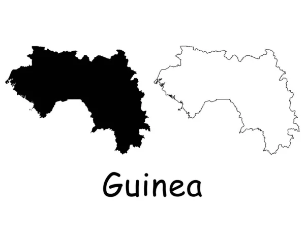 Mapa Del País Guinea Silueta Negra Contorno Aislado Sobre Fondo — Vector de stock