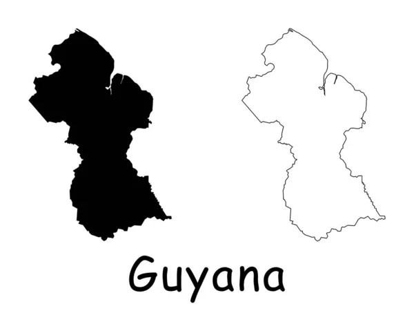 Mapa Del País Guyana Silueta Negra Contorno Aislado Sobre Fondo — Archivo Imágenes Vectoriales