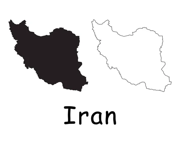 Iran Mappa Del Paese Silhouette Nera Contorno Isolato Sfondo Bianco — Vettoriale Stock