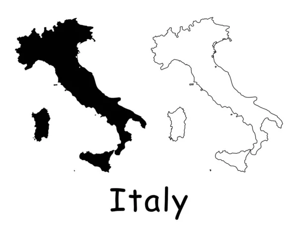 Landkaart Italië Zwart Silhouet Omtrek Geïsoleerd Witte Achtergrond Eps Vector — Stockvector