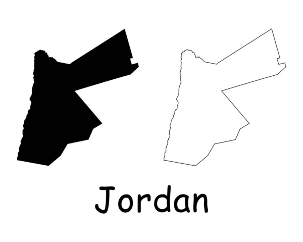 Jordanië Landkaart Zwart Silhouet Omtrek Geïsoleerd Witte Achtergrond Eps Vector — Stockvector