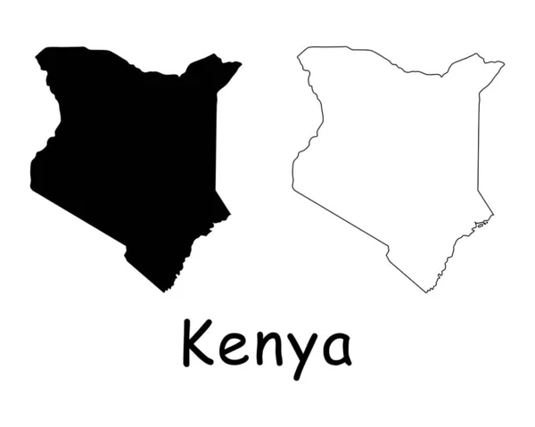 Carte Kenya Silhouette Noire Contour Isolé Sur Fond Blanc Vecteur — Image vectorielle