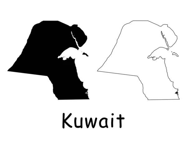 Mapa Del País Kuwait Silueta Negra Contorno Aislado Sobre Fondo — Vector de stock