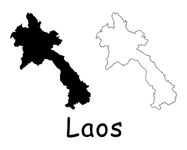 Laoská Mapa Země Černá Silueta Obrys Izolované Bílém Pozadí Eps — Stockový vektor