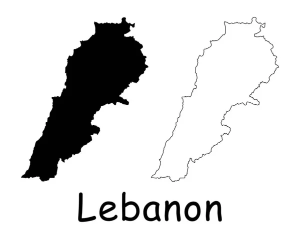 Карта Страны Ливана Черный Силуэт Очертания Изолированы Белом Фоне Вектор — стоковый вектор