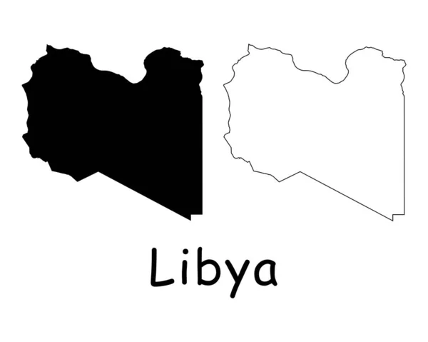 Mapa Del País Libia Silueta Negra Contorno Aislado Sobre Fondo — Archivo Imágenes Vectoriales