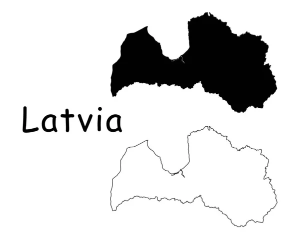 Карта Страны Латвии Черный Силуэт Очертания Изолированы Белом Фоне Вектор — стоковый вектор