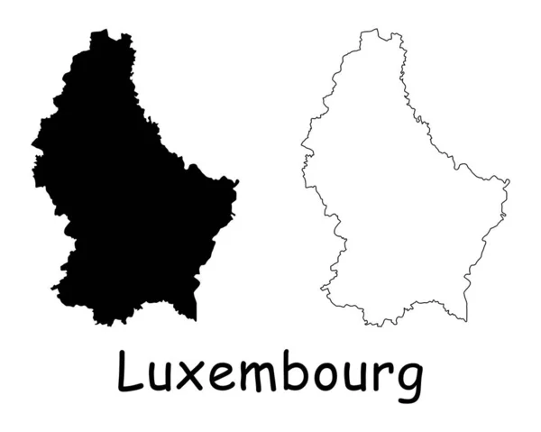 Карта Люксембурга Черный Силуэт Очертания Изолированы Белом Фоне Вектор Eps — стоковый вектор