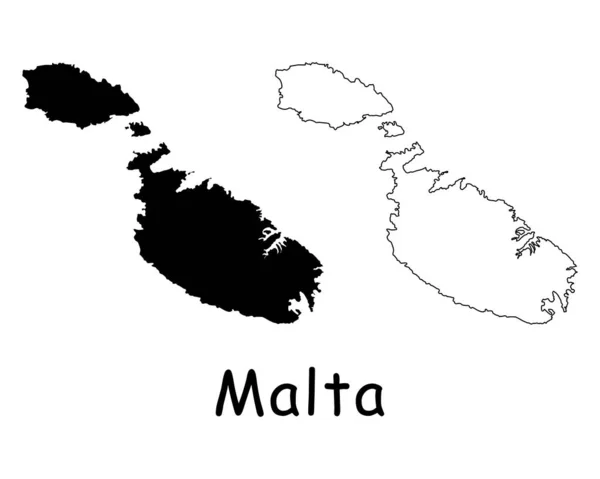 Malta Ülke Haritası Siyah Siluet Özet Beyaz Arka Planda Izole — Stok Vektör