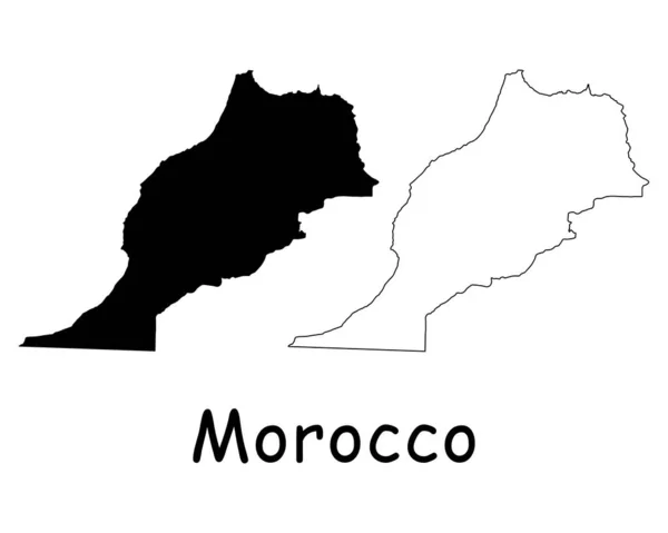 Maroc Carte Pays Silhouette Noire Contour Isolé Sur Fond Blanc — Image vectorielle