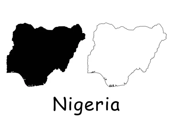 Mapa Del País Nigeria Silueta Negra Contorno Aislado Sobre Fondo — Vector de stock