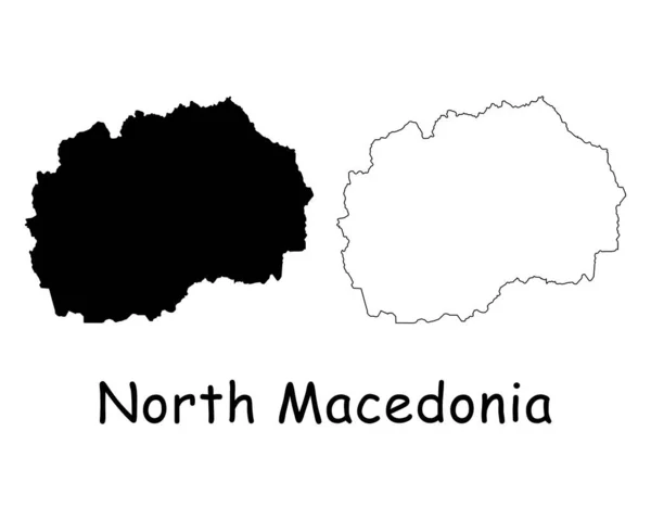 Карта Северной Македонии Черный Силуэт Очертания Изолированы Белом Фоне Вектор — стоковый вектор