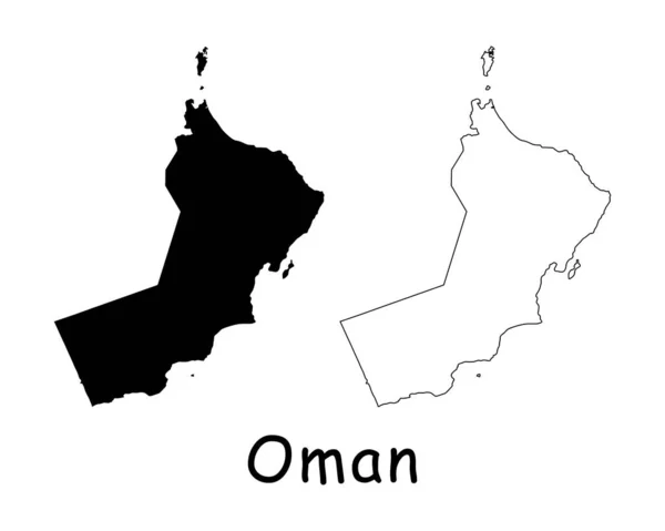 Omán Mapa Del País Silueta Negra Contorno Aislado Sobre Fondo — Vector de stock