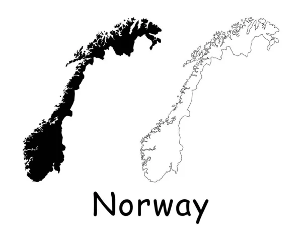 Mapa País Noruega Silhueta Preta Contorno Isolado Sobre Fundo Branco — Vetor de Stock