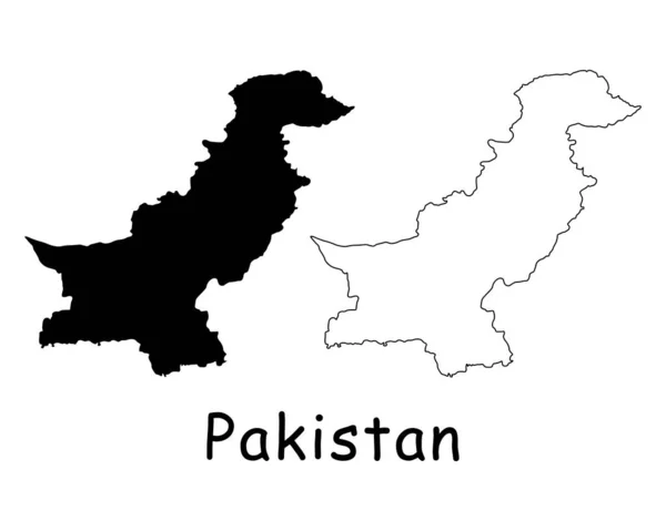Карта Пакистана Черный Силуэт Очертания Изолированы Белом Фоне Вектор Eps — стоковый вектор