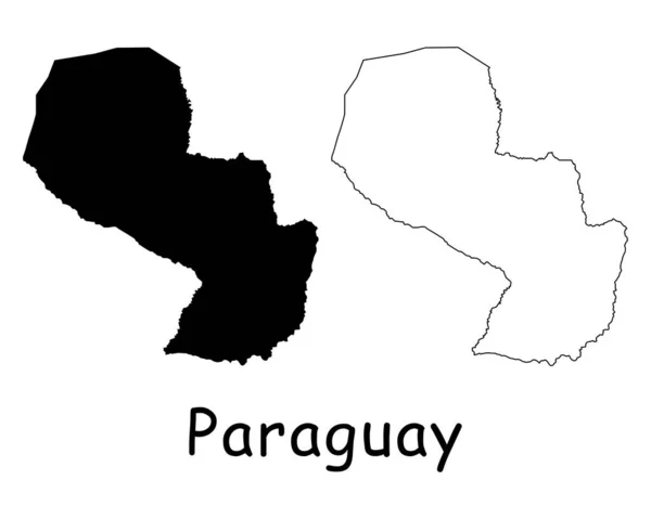 Χάρτης Της Παραγουάης Μαύρη Σιλουέτα Και Περίγραμμα Που Απομονώνονται Λευκό — Διανυσματικό Αρχείο
