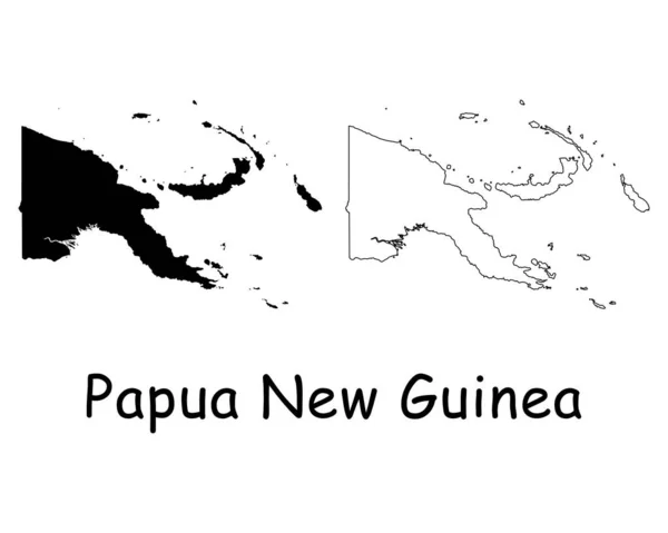 Peta Negara Papua Nugini Siluet Hitam Dan Garis Besar Diisolasi - Stok Vektor