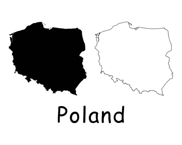 Poland Country Map Black Silhouette Outline Isolated White Background Eps — Stock Vector