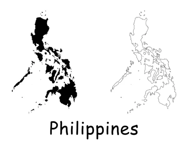 Mapa Del País Filipinas Silueta Negra Contorno Aislado Sobre Fondo — Vector de stock