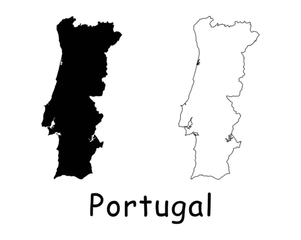 Portugal Carte Pays Silhouette Noire Contour Isolé Sur Fond Blanc — Image vectorielle