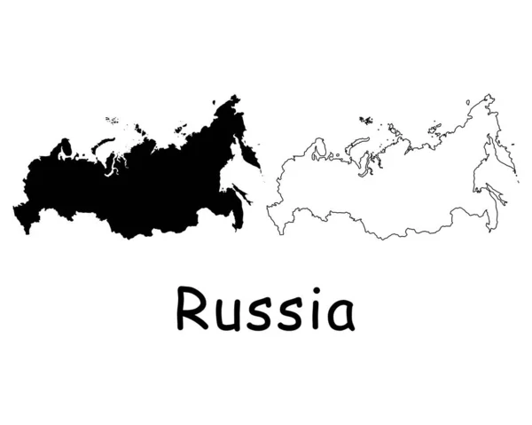 Russia Mappa Del Paese Silhouette Nera Contorno Isolato Sfondo Bianco — Vettoriale Stock