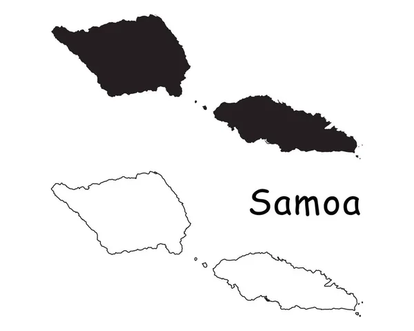 Samoa Country Map Black Silhouette Outline Isolated White Background Eps — Stock Vector