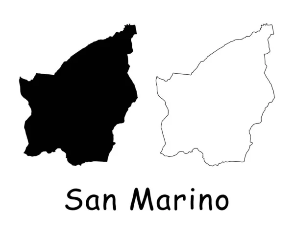 Karta Över San Marino Land Svart Siluett Och Kontur Isolerad — Stock vektor