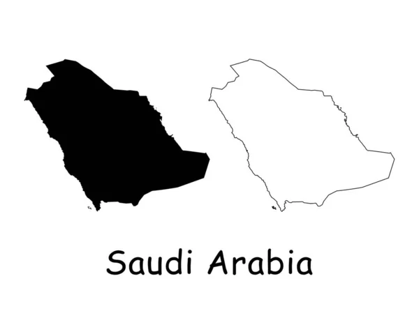 Arabia Saudita Mapa Del País Silueta Negra Contorno Aislado Sobre — Vector de stock