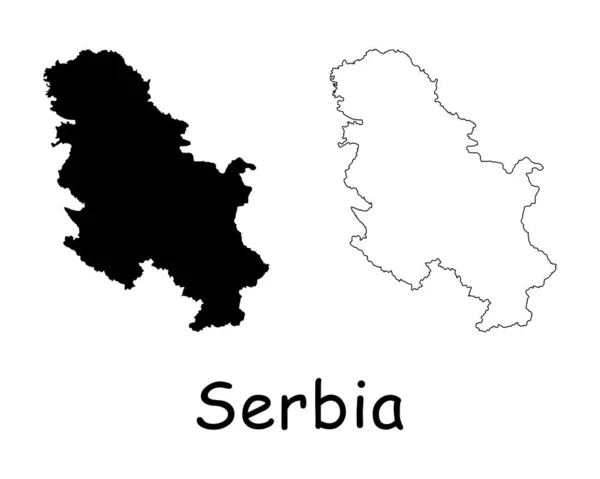 塞尔维亚国家地图 在白色背景下孤立的黑色轮廓和轮廓 Eps病媒 — 图库矢量图片