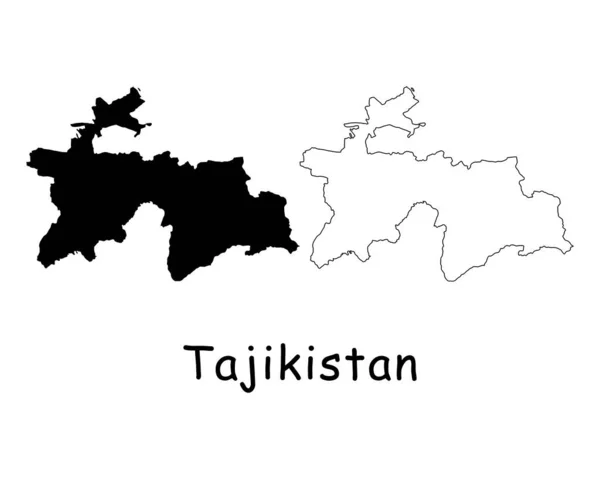 Страновая Карта Таджикистана Черный Силуэт Очертания Изолированы Белом Фоне Вектор — стоковый вектор