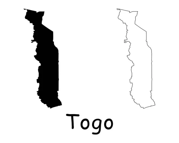 Mapa Del País Togo Silueta Negra Contorno Aislado Sobre Fondo — Vector de stock
