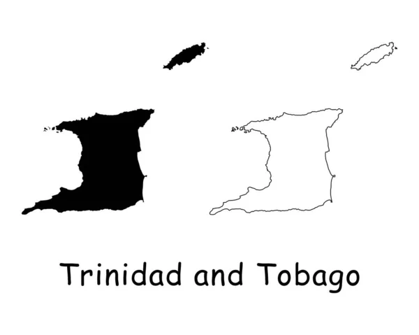 Landkarte Von Trinidad Und Tobago Schwarze Silhouette Und Umrisse Isoliert — Stockvektor