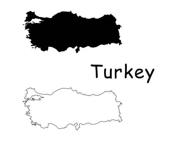 Mapa País Turquia Silhueta Preta Contorno Isolado Sobre Fundo Branco — Vetor de Stock