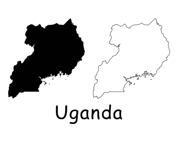 Uganda Country Map Silueta Negra Contorno Aislado Sobre Fondo Blanco — Vector de stock