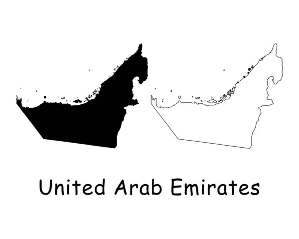 阿拉伯联合酋长国 阿拉伯联合酋长国 酋长国国家地图 在白色背景下孤立的黑色轮廓和轮廓 Eps病媒 — 图库矢量图片