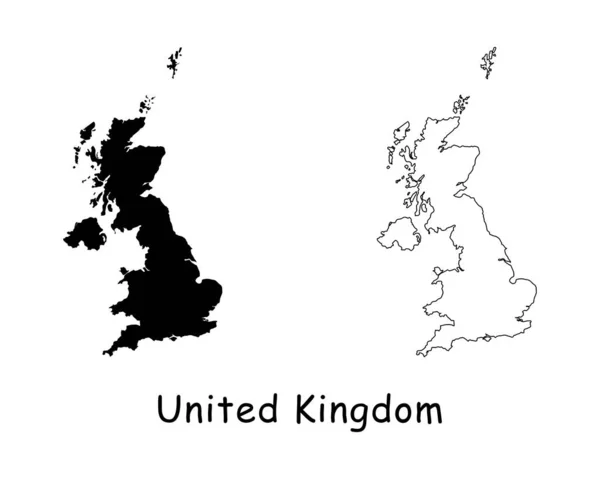 Velká Británie Mapa Země Černá Silueta Obrys Izolované Bílém Pozadí — Stockový vektor