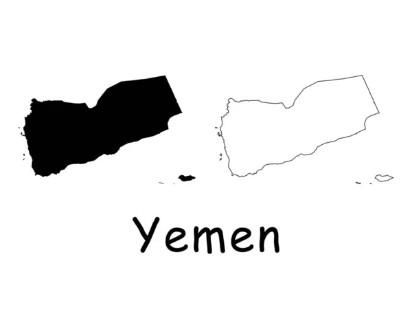 Mappa Paese Yemen Silhouette Nera Contorno Isolato Sfondo Bianco Vettore — Vettoriale Stock