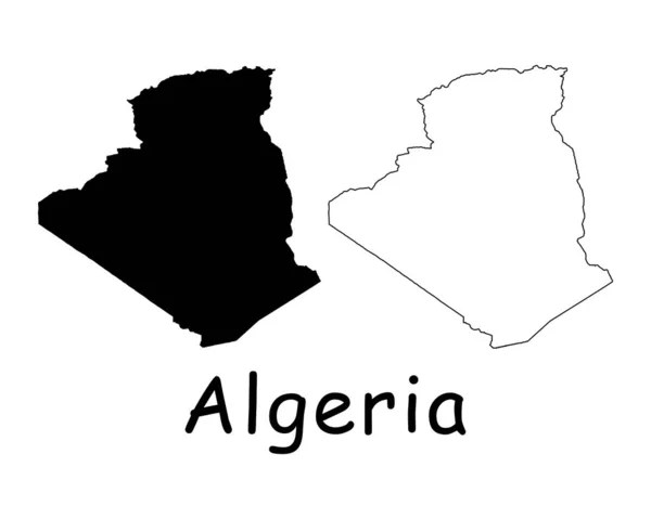 Mapa Del País Argelia Silueta Negra Contorno Aislado Sobre Fondo — Vector de stock