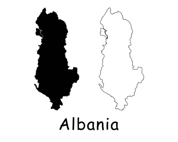 阿尔巴尼亚地图 在白色背景下孤立的黑色轮廓和轮廓 Eps病媒 — 图库矢量图片