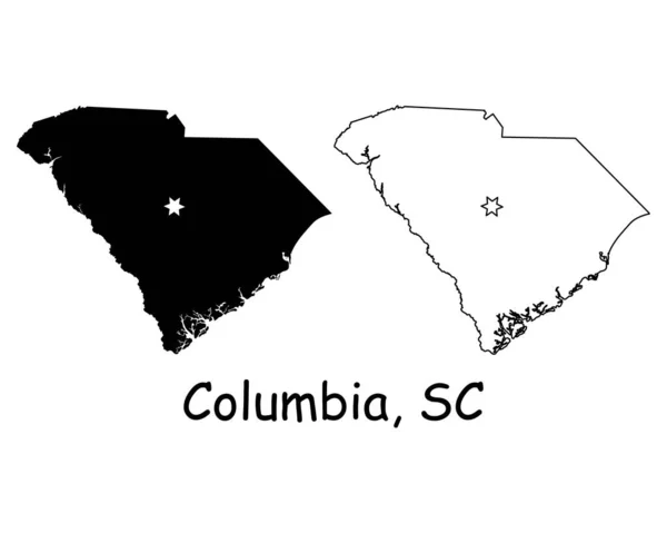 コロンビア サウスカロライナ州Sc State Border Usa Map コロンビアのキャピタルシティスターと南カロライナSc州地図Usa 黒のシルエットと輪郭の白い背景に孤立したマップ Epsベクトル — ストックベクタ