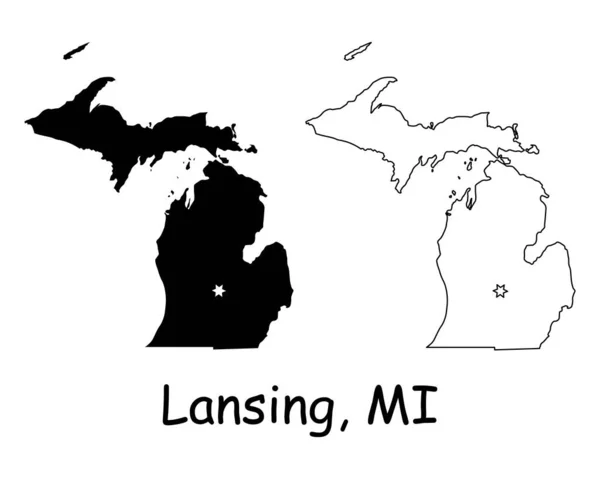 Lansing Michigan State Border Carte Des États Unis Michigan State — Image vectorielle