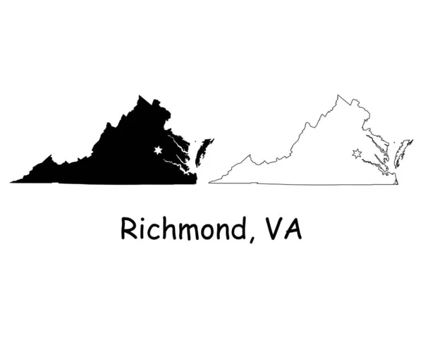 Richmond Virginia State Border Usa Map Inglês Virginia State Map — Vetor de Stock