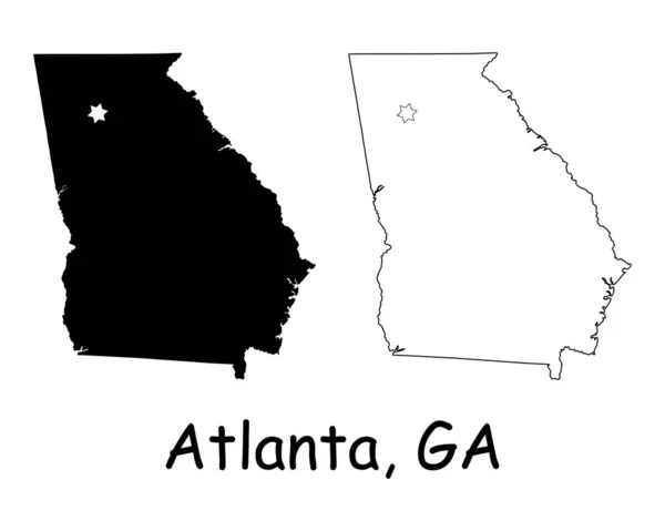 アトランタ ジョージア州Ga州境Usa地図 ジョージア州Ga州地図アトランタのキャピタルシティスターと米国 黒のシルエットと輪郭は白い背景に隔離されています Epsベクトル — ストックベクタ