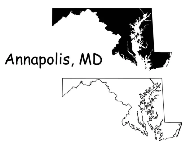 Annapolis Maryland State Border Usa Karta Maryland Delstatskarta Usa Med — Stock vektor