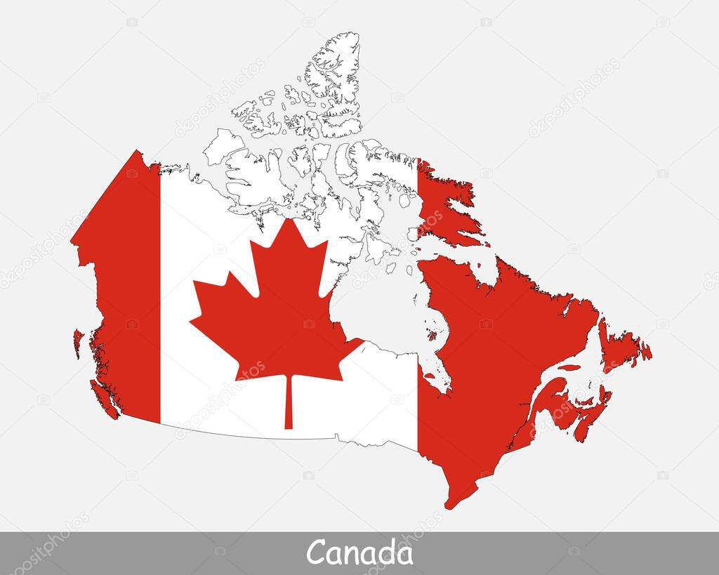 Canada Map Flag. Map of Canada with the Canadian national flag isolated on white background. Vector Illustration.