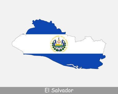 El Salvador Harita Bayrağı. Salvador ulusal bayrağı beyaz arka planda izole edilmiş Salvador haritası. Vektör İllüstrasyonu.