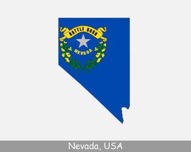 Nevada Harita Bayrağı. NV haritası, beyaz arka planda eyalet bayrağı olan. Amerika, Amerika, Amerika, Amerika Birleşik Devletleri, ABD. Vektör illüstrasyonu.