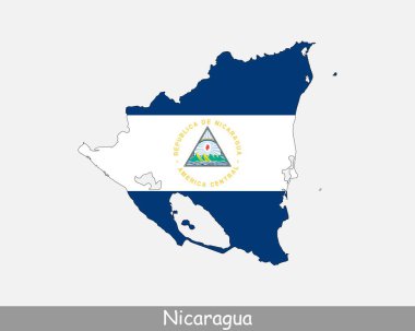 Nikaragua Bayrak Haritası. Nikaragua Cumhuriyeti haritası. Beyaz arka planda Nikaragua bayrağı var. Vektör İllüstrasyonu.