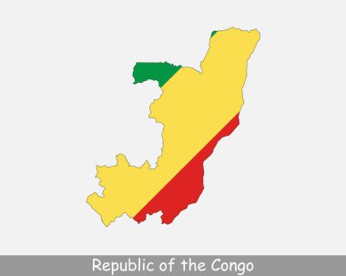 Kongo Cumhuriyeti Bayrak Haritası. Kongo-Brazzaville haritası beyaz arka planda izole edilmiş ulusal Kongo bayrağı. Vektör İllüstrasyonu.